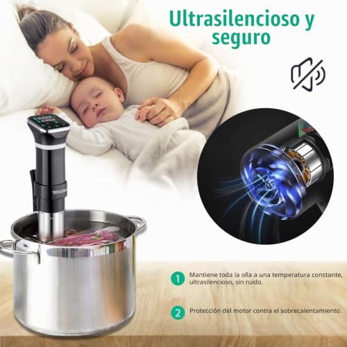 Miniatura 3 de Teeucny Sous Vide Aparato De Cocina Precisión, Máquinas Para Cocinar Al Vacío, Circulador De Inmersión Termal Con Pantalla Lcd Legible, Temporizador Ajuste De Temperatura, Noxidable Libre De Bpa 1100w