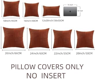 Fancy Homi Rust Big Decorative Throw Pillow Covers 24x24 Inch for Living Room Couch Bed, Rustic Farmhouse Boho Home Decor, Soft Corss Corduroy Patchwork Accent Square Terracotta Cushion Case 60x60 cm