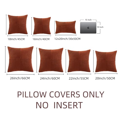 Fancy Homi Rust Big Decorative Throw Pillow Covers 24x24 Inch for Living Room Couch Bed, Rustic Farmhouse Boho Home Decor, Soft Corss Corduroy Patchwork Accent Square Terracotta Cushion Case 60x60 cm