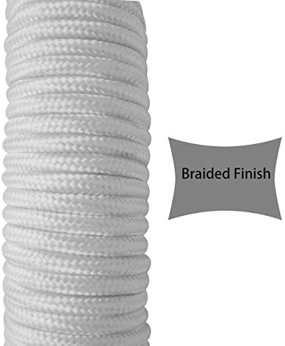 ZKSM 82ft Nylon Flag Rope 1/4Inch Thick White Flag-line Halyard Complete with 2 Steel Hook Clips Double Braided for Flags, Outdoor Hanging Clothes, Goods and Furniture Bundled