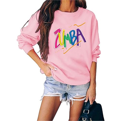 AllMonyba Zumba Dance Print Tops Fashion Crew Sudadera de Cuello Camiseta de Manga Larga para Damas