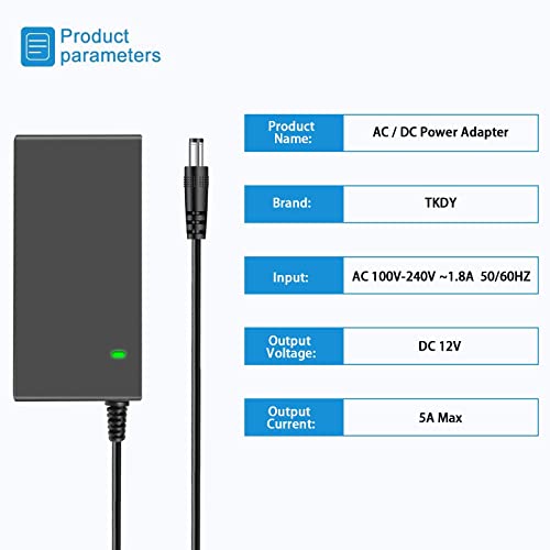 Tkdy 12V Home Security Cameras Power Cord, 12 Volt 5A 4A Ac Power Supply Adapter For 12Vdc Surveillance & Security Cameras, Sceptre Aoc Lcd Monitor, Led Strip Light. #TOP7