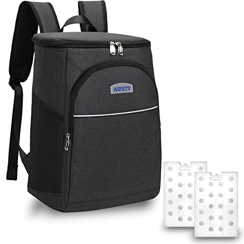 Backpack Cooler, Asfety Cooler Backpack 30 Cans Insulated Waterproof With 2 Ice Packs, Portable Lightweight Soft Ice Chest Backpack For Men Women Lunch, Picnic, Travel, Camping, Hiking (Black) #TOP25