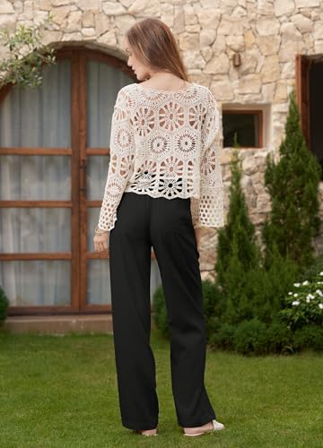 Women Linen Pants Wide Leg Palazzo Pants Cotton Linen Drawstring Summer Pants with Pockets 29"/31"/ 33"4