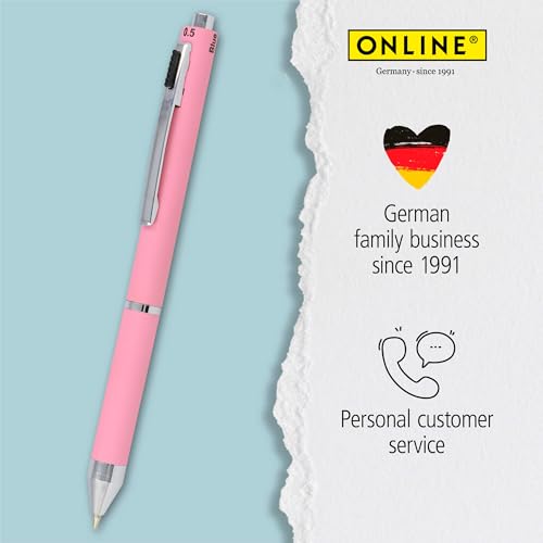 Online multipen 4-in-1 Rose | Multicolour Ballpoint Pen & Pencil | Multifunctional Metal Pen | 3 Pen Points in Blue, Black, and red, Mechanical Pencil Lead | incl. Rubber - Image 5