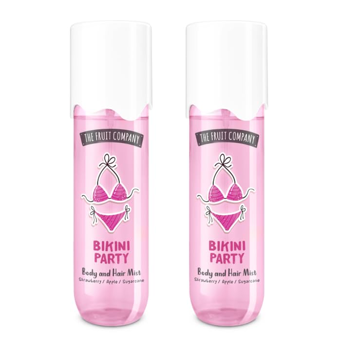 THE FRUIT COMPANY - Body & Hair Mist Travel Size Pack 2 x 90 ml – Bruma Perfumada para Cuerpo y Cabello – Sin Purpurina – Fragancias Frutales y Dulces – Refrescante e Hidratante (BIKINI PARTY)