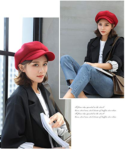 Sumolux Women Beret Newsboy Hat French Wool Cap Classic Autumn Spring Winter Hats Red #TOP3