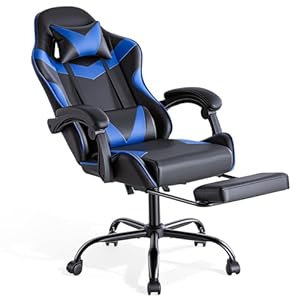 Sweetcrispy Gaming Stuhl, Gaming Chair mit Fußstütze Kopfstütze Lendenwirbelstütze, Ergonomischer PC Stuhl, Höhenverstellbarer Bürostuhl Computerstuhl, Drehbarer Schreibtischstuhl, Modernes Blau