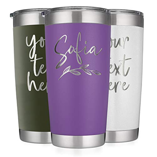 United Craft Supplies Personalized Tumblers 20 Oz. Purple With Lid - 12 Design | Coffee Mug For Women | Double Wall Vacuum Insulated Coffee Travel Mug, Personalized Cups With Name #TOP21