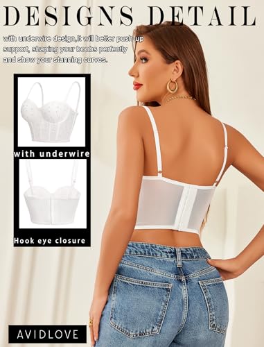 Image of Avidlove Corset Tops for Women Push Up Bustier lingerie Mesh Sexy Going Out Party Club Top