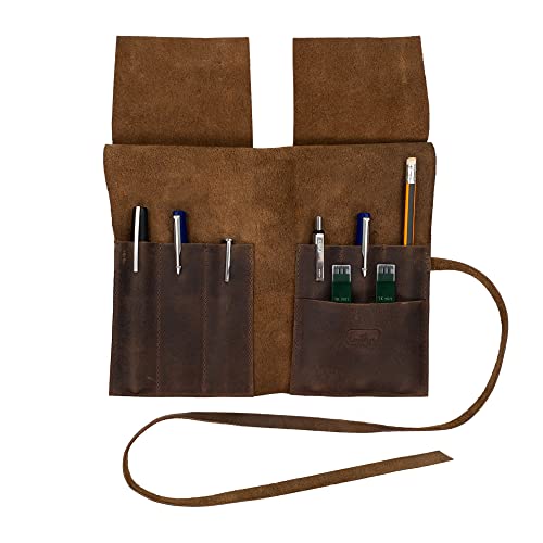 Image of Squared Pencil Case Handmade from Full Grain Leather - Bourbon Brown