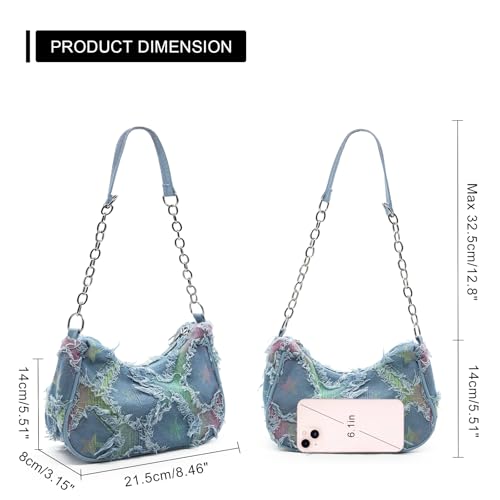 Bolso bandolera acolchado de mezclilla para mujer YAMEIZE con estampado de estrella, tipo clutch o hobo, bolso tote pequeño con cierre de cremallera miniatura 3