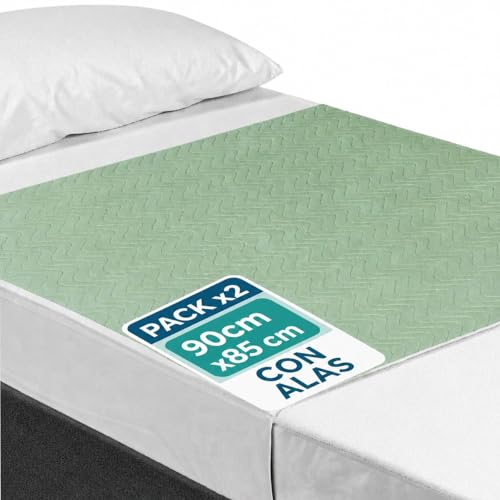 OrtoPrime Pack 2 Empapadores Cama Adultos Lavables Absorbentes 3,15 litros/m2 - Más de 200 Lavados - Impermeables 4 Capas - Bebe Protector con Alas 90 x 85