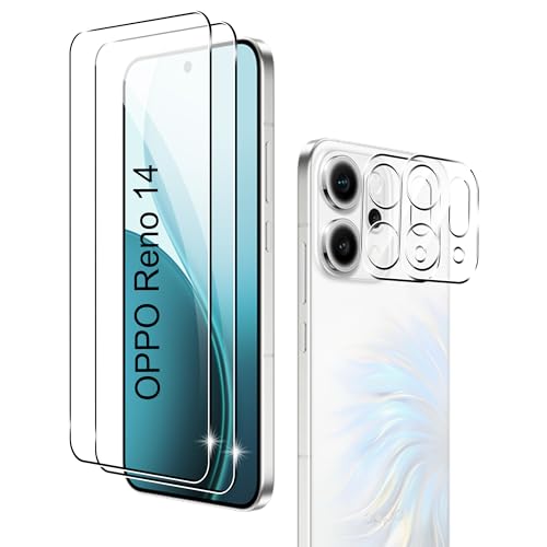 Fitudoos para OPPO Reno 14 5G Cristal Templado Protector de Pantalla[2 Piezas]+Protector de Lente de Cámara[2 Piezas], [9H Dureza] [Resistente a Arañazos].