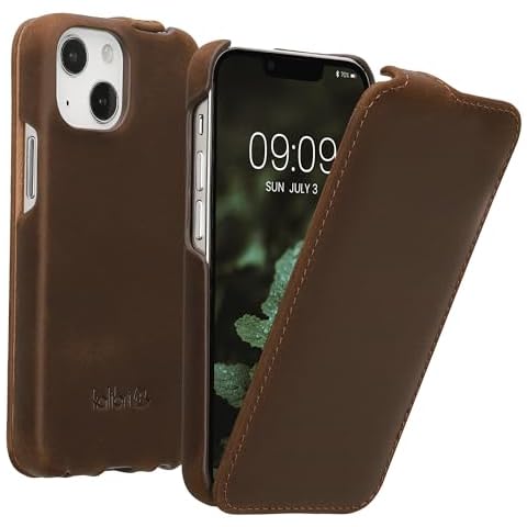 kalibri Flip Case Compatible with Apple iPhone 13 Mini - Ultra Slim Leather Protective Phone Cover - Brown Cover