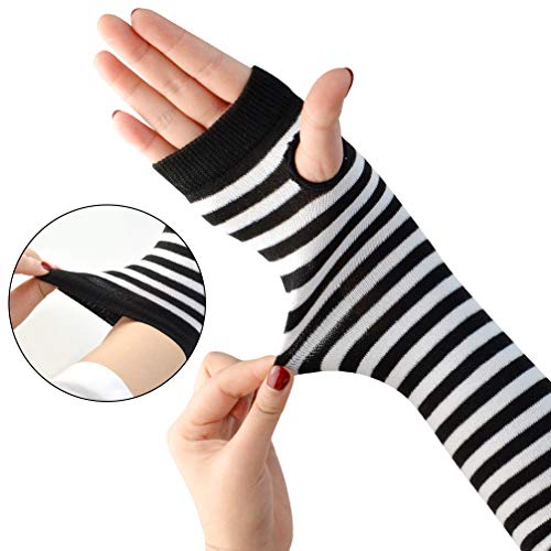 Tongcloud 12 Pairs Women Winter Long Fingerless Gloves - Knitted Arm Warmers, Thumbhole, Elbow Length, Stretchy (Color Set 1, 11.8x3.5'')