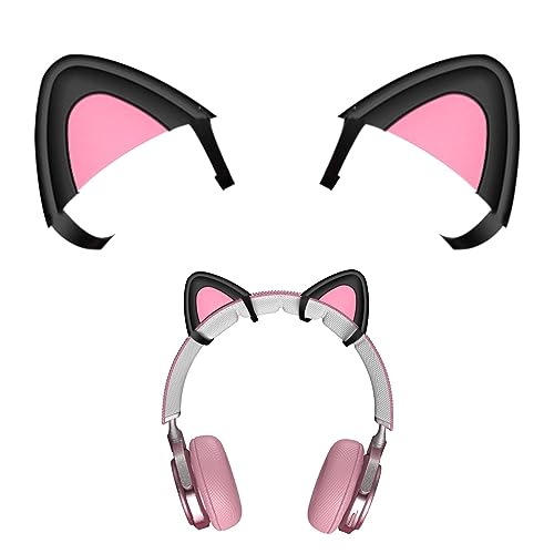 POHOVE 2pcs Decorative Cute Cat Ears for Headphones Silicone Cat Kitty Ears,Lovely Headsets Cat Kitty Ears Attachable Accessory,Adjustable Attachment Straps for Universal Gaming Headset