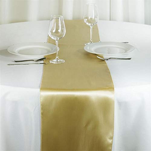 Tiger Chef 3-Pack Champagne 12 x 108 inches Long Satin Table Runner for Wedding, Table Runners fit Rectange and Round Table Decorations for Birthday