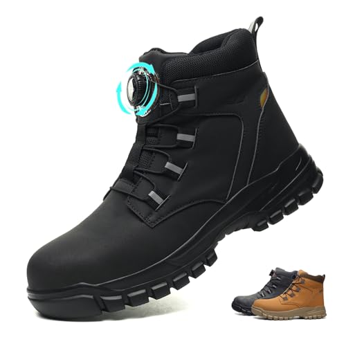 AFJYG Chaussures de Sécurité Hommes Femmes Montante Imperméable Légère Bottines de Sécurité avec Embout en Acier Bottines de Travail Antidérapant，Noir, 39EU