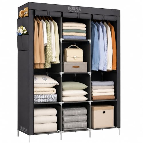 Guarda Roupa Dobrável Organizador de Roupas 3 Portas Portátil, Multiuso, Cabideiro, Camiseta, Calça - IRSINA (Cinza)