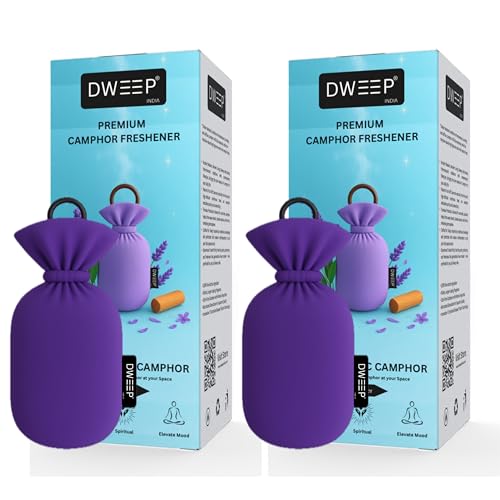 Image of Dweep Organic Camphor Air Freshener Pack of 2 | 100% Camphor Based | Long Lasting Freshener for Car, Wardrobe, Office Cabin, Travel Bag & Bathroom | Natural Odor Control (LAVENDER-PACK OF 2)