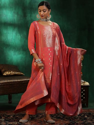 Image of Libas Woven Design Silk blend Straight Kurta with Trouser & Dupatta | Ethnic Wear |Wedding Dress | Ocassion Wear