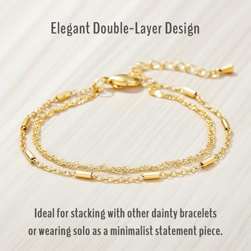 SAM & LORI 2-Layer Trendy Dainty Gold Bracelets for Women-Waterproof-Adjustable Minimalist Summer Stack Non Tarnish2