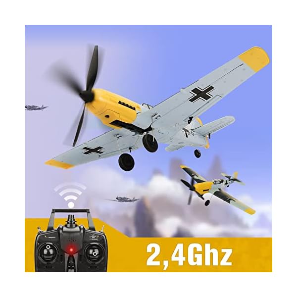 Generisch VOLANTEXRC RC Flugzeug, 2.4Ghz 4-CH Ferngesteuertes Flugzeug for Aerobatics Spannweite von 400mm mit Xpilot Gyroskop-System für Anfänger RTF (BF109) – Bild 5