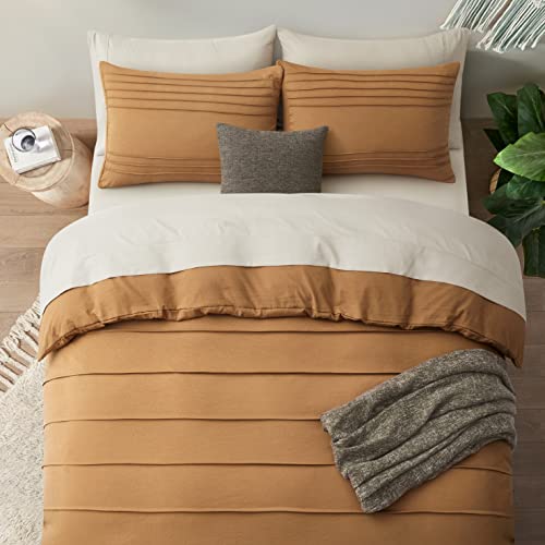 Oli Anderson Pumpkin Duvet Cover Queen Size - Pleated Queen Duvet Cover, 3Pcs Soft And Breathable Textured Bedding Set With Zipper Closure(Pumpkin,90"X90") #TOP4