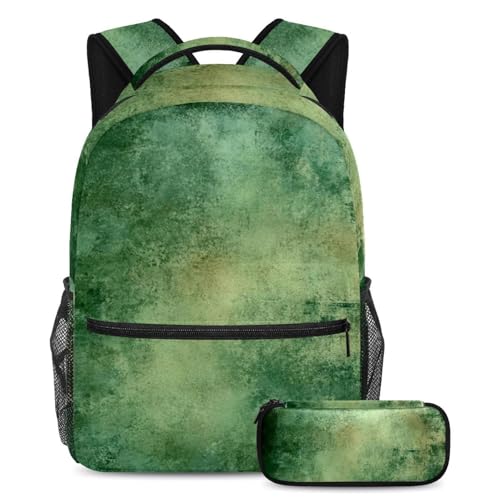 Cartables vintage texture mouchetée verte (Lot de 26) avec trousses assorties grand format