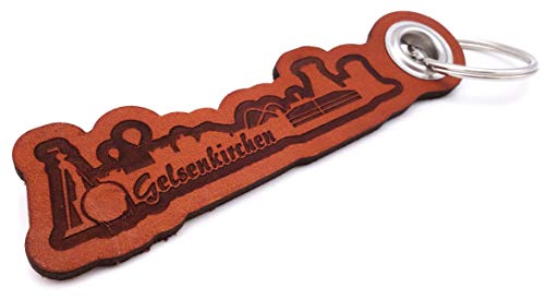 Samunshi® Porte-clés en cuir avec gravure et motifs Skyline - Cadeau fabriqué en Allemagne - 16 couleurs variables, Marron cognac/gravé. (Marron) - 00X000027-912141450 Cover