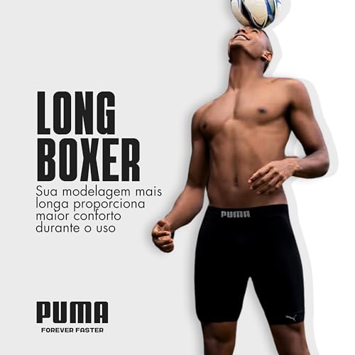 Bermuda Long Boxer Puma Térmica Sem Costura Alongada Cós 45mm Masculino Adulto, Preto, G