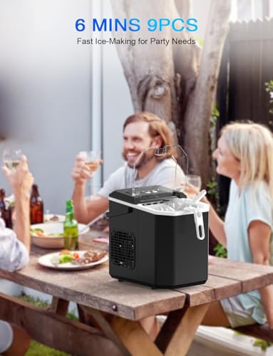 Eiswürfelmaschine Mini Tragbar,Kompakt Eiswürfelbereiter Maschinen Arbeitsplatte,6-Minuten-Schnelleis-Maschine,Selbstreinigende ice maker für Zuhause,Schwarz