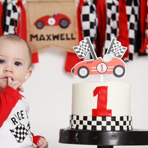 Fast One Wooden Baby First Birthday Cake Topper，One Year Old Race Car Birthday Cake Topper，Boys 1st Birthday Racing Theme Cake Topper，Race Car Cake Decorations，One Year Anniversary Wooden Cake Topper by BOOMPA - Image 3