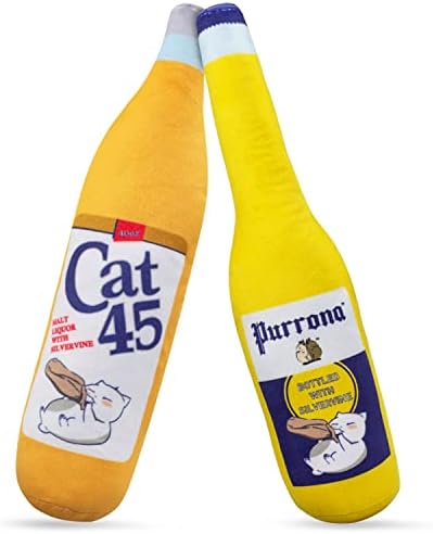 TWINCRITTERS KittiForti 2-Pack Organic Silvervine Catnip Substitute Toys for Cats & Kittens | 100% All-Natural Wild Harvested Silvervine | 2 TWINCRITTERS Refillable Beer Bottle Plush Cat Toys
