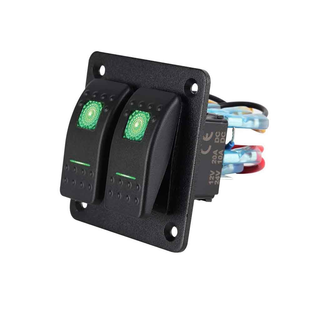 Vehicle 2 Position LED Rocker Switch Marine Power Control for Car Motorhome Golf Cart with Green Lights