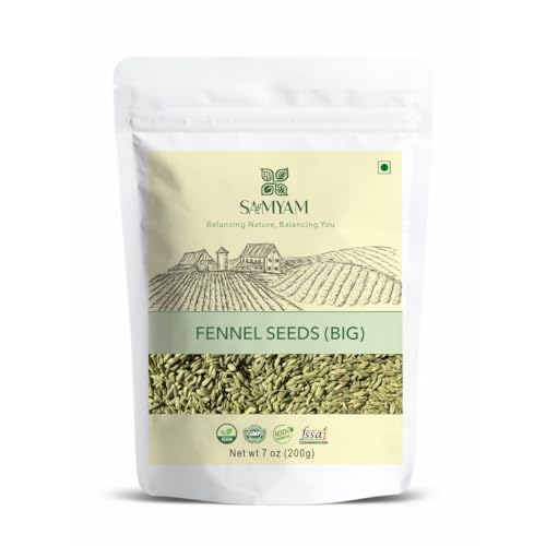 SAMYAM Fennel Seeds (Big) - 200g Pack | Unpolished Sauf for Culinary Use, Pickles, etc.