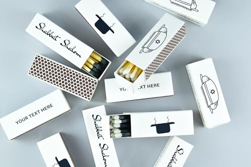 Customizable Personalized Matchboxes – Set of 10 – Shabbat Shalom Design – Colorful Matches & Matchsticks – Perfect for Shabbat (2" Matchsticks, Shabbat #1)