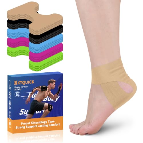 KTQUICK Precut Ankle & Heel Tape, 12 PCS, 20% Stronger Adhesive, Beige