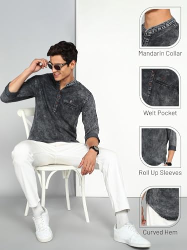 Image of Kuons Avenue Men's Denim Casual Short Kurta | Mandarin Collar | Full Sleeves | Tailored Fit- Stylish Ethnic Wear