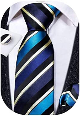 Barry.Wang Formal Business Ties for Men Plaid Checkered Handkerchief Cufflinks