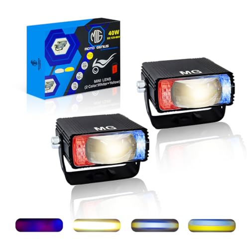 Image of Universal 40W LED Fog Lamp with Switch for Cars and Bikes | Multi-Color Auxiliary Light with White, Yellow, Red Blue and Dual Combo Beams | Waterproof Off-Road Projector Lens Headlight
