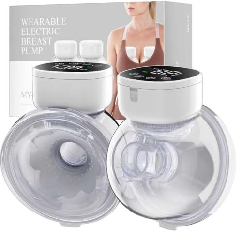 Hands Free Breast Pump Wearable MY-376 - Strong Suction & Low Noise Wearable Breastfeeding Pump with 3 Mode &9 Levels, Portable Electric Breast Pump - 24mm Flange, 2 Pack (White)