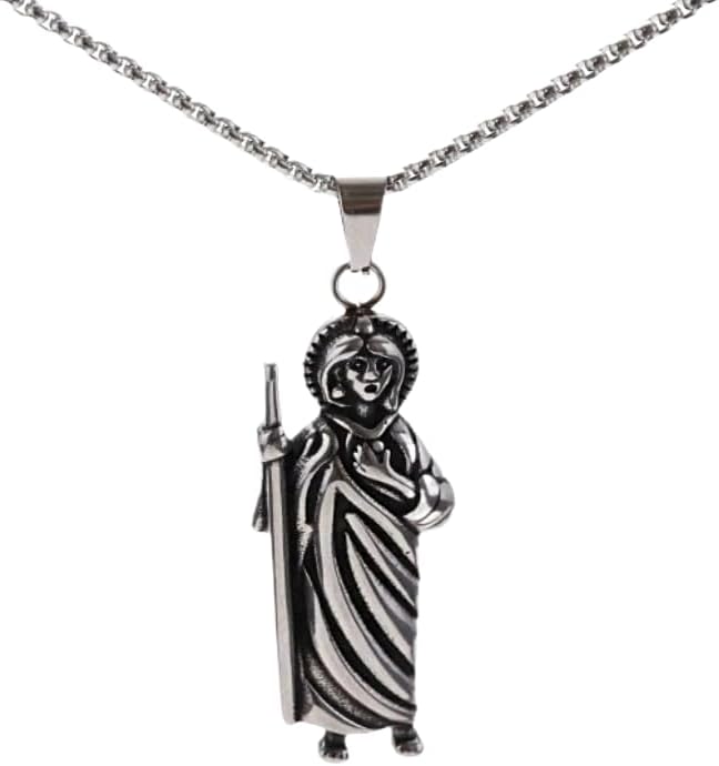 Paquete de 2 collares con colgante de plata de ley 925 San Judas Tadeo con cadena de San Judas Tadeo cadena de san judas tadeo para hombre San Judas