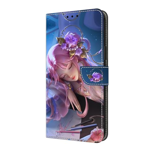 Étui Google Pixel 7A portefeuille en cuir avec fermeture magnétique et motif fille endormie