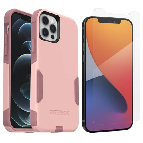 OtterBox Commuter Series Case for iPhone 12 & iPhone 12 Pro (Only) - with Zagg Glass Elite+ Clear Screen Protector - Non-Retail Packaging - Ballet Way (Pink)