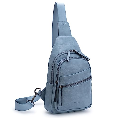 Image of Alldaily Large Sling Bag for Women Crossbody Purse Leather Fashionable Trendy Chest Bag for Travel, Fanny Pack (Blue)