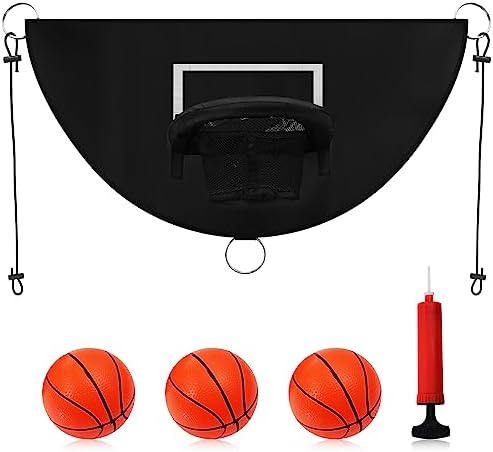 Trampoline Basketball Hoop, Breakaway Rim for Dunking Trampoline Basketball Attachment with Mini Basketballs Trampoline Accessory for Kids Adults Indoor Outdoor Use (Black)