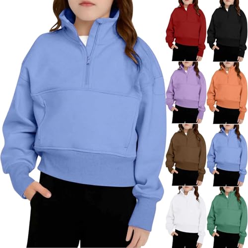 Girls Half Zip Stand Collar Crewneck Sweatshirt Long Sleeve Loose T-Shirts Casual Pullover Tee Tops for Kids 5-14 Years2