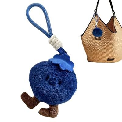 Generico Bag Charm - Adorable Plush Blueberry Shape Keychain For Purse, Cute Soft Fruit Pendant Accessory For Women Men Kids Teens Travel School Leisure, Stylish Handbag Backpack Decoration Gift